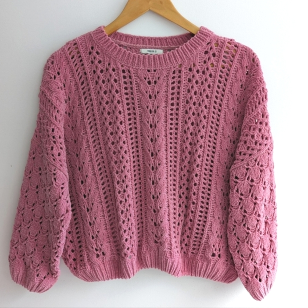 Forever 21 Fuzzy Open Knit Sweater Dusty Rose